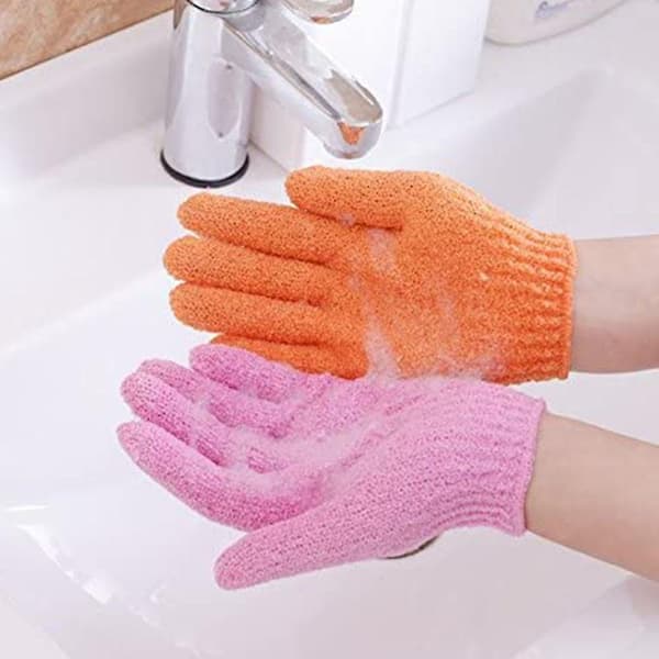 Exfolierande badhandskar med dubbel textur för dusch, spa, kroppsskrubb
