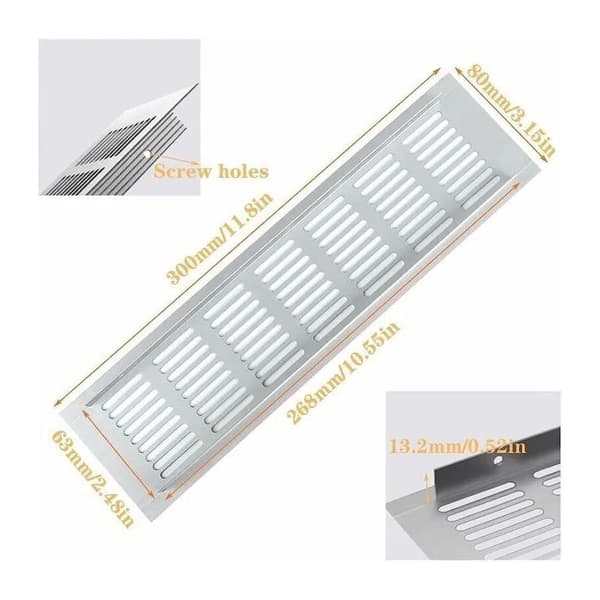 Stk. ventilasjonsrist i aluminium, stor rektangulær ventilasjonsrist (DB)