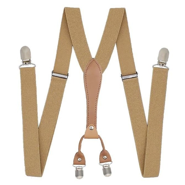 Elastiska clip-on, Y-formade hängslen, enfärgade polyesterhängslen med läder [DB] Gray
