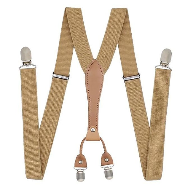 Elastiska clip-on, Y-formade hängslen, massiva polyester hängslen med läder [DB] Khaki