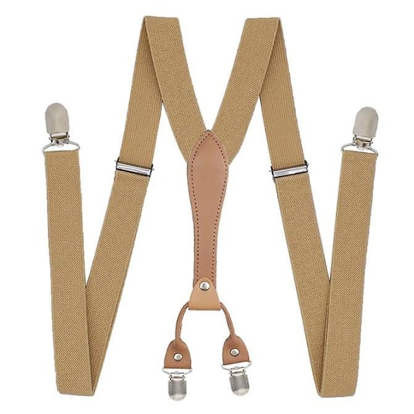 Elastiske Clip-on, Y-formede seler, solide polyester seler med læder [DB] Khaki