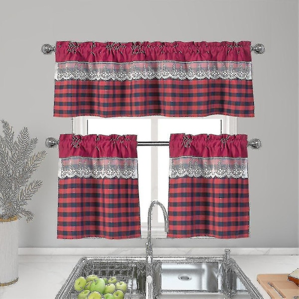 Kjøkken Gardiner Dekor Vindusgardin Luksus Cafe Valance Topper Draperier A db Wine Red 74cmx90cm