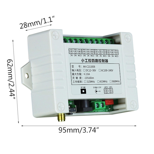 Trådløs Rf Fjernkontroll Dc12v 48v 4 Kanal Universell 433mhz Fjernkontroll For Lamper Motor Relé Sender & Mottaker