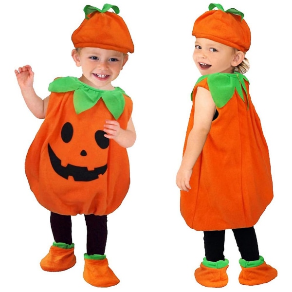 Børn Børn Halloween Græskar Kostume Med Hat Cosplay Til Baby Pige Dreng Scene Festtøj 100 cm
