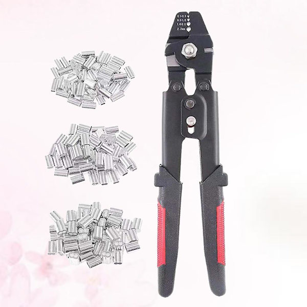 1 Stk Wire Rope Crimping Tool Fiske Crimping Tool med 180 stk Aluminium Dobbelt Tønde Ferrule Crimping Loop Sleeve Tube