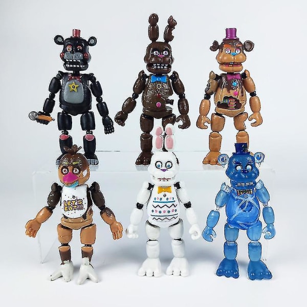 5stk Five Nights At Freddys Actionfigurer Leke Sikkerhetsbrudd Serie Glamrock Foxy Bonnie Fazbear Pvc Dukke Fnaf For Barn Gave [DB] 6pcs C