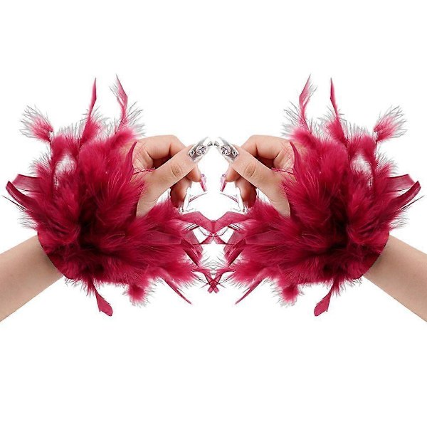 1 Par Fjäderarmband Justerbart Band Lyxiga Lager På Lager Fjädrar Berlock Band Armring Halloween Cosplay Fester Tillbehör [db] Wine Red