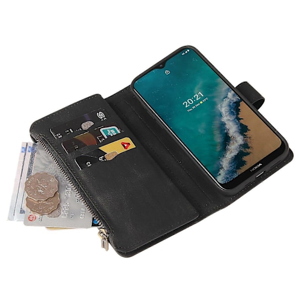 Kompatibel med Nokia G50 5G PU Læder Magnetisk Lukning Femten Kortpladser Lynlås Lomme Telefon Cover [DB] Black