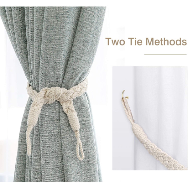 Gardinknot i bomull, 2 stk, vevd gardinpynt (beige)
