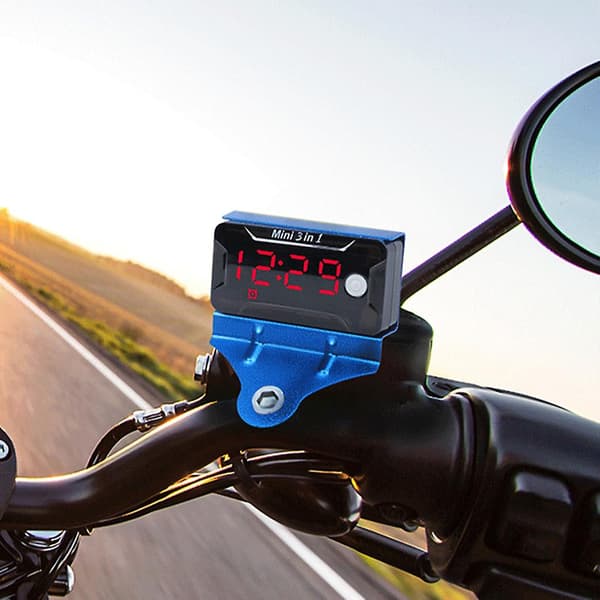 Vandafvisende Digitalt Ur & Termometer & Voltmeter til Motorcykel [DB] White