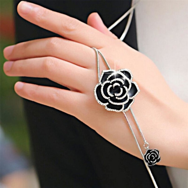 Sort Halskæde med Lang Vedhæng i Sort Rose Blomst til Sweater Kæde Krystal Smykker Gave til Kvinder DB Silver 1pc