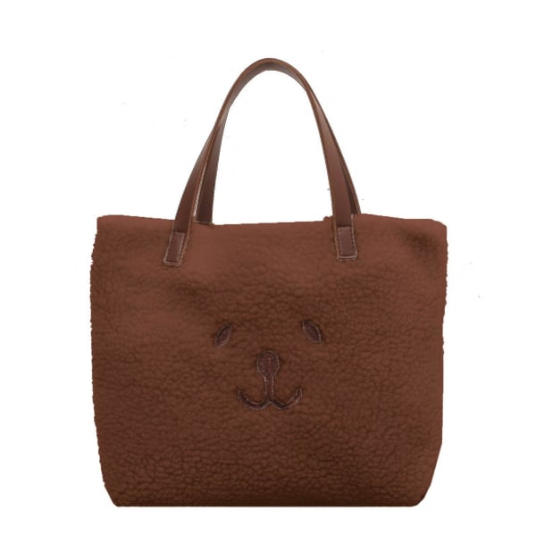 Kvinnors björn handväska mjuk lätt plysch clutch väska stor kapacitet tote väska [DB] Coffee