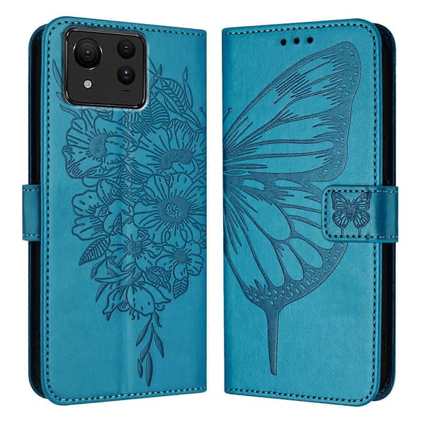 Preget sommerfugl telefondeksel i lær [DB] Blue For Asus Zenfone 11 Ultra