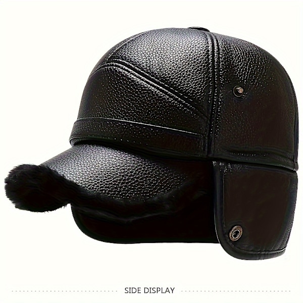 Mænds Vintervarm Fleeceforet Kasket med Vandafvisende Kunstlæder & Multifunktionel Snap Halsvarmer - Perfekt til Unge til Middelaldrende Mænd db Black (coffee Color Plush)