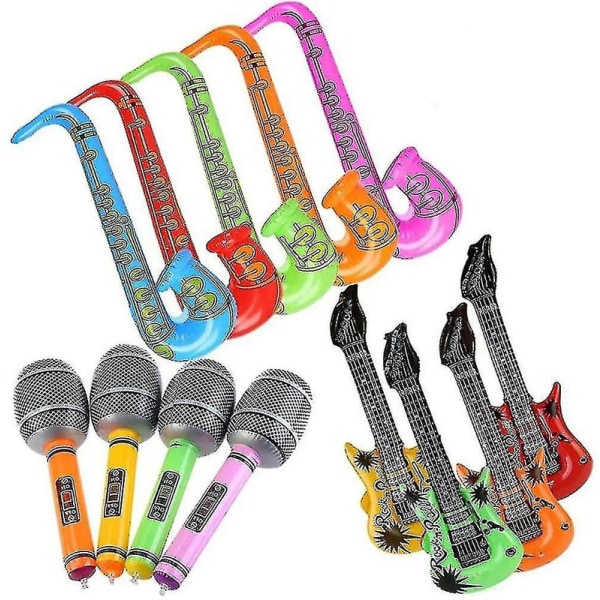12 stk oppblåsbare gitar saksofon mikrofon ballonger morsomme musikkinstrumenter, tilfeldig farge[jl] Db