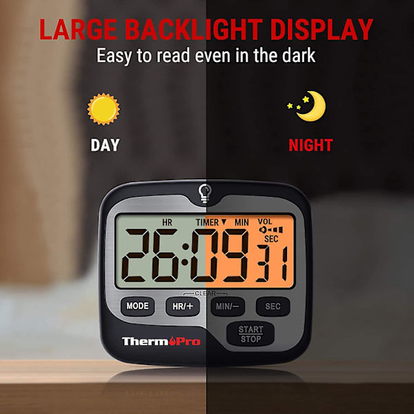 Tm01 Kök Timer Digital Matlagningstimer Med Stor LCD-skärm Stora Siffror Alarmvolym Justerbar Timer Klocka Multifunktionell Bakgrundsbelyst Nedräkningstimer