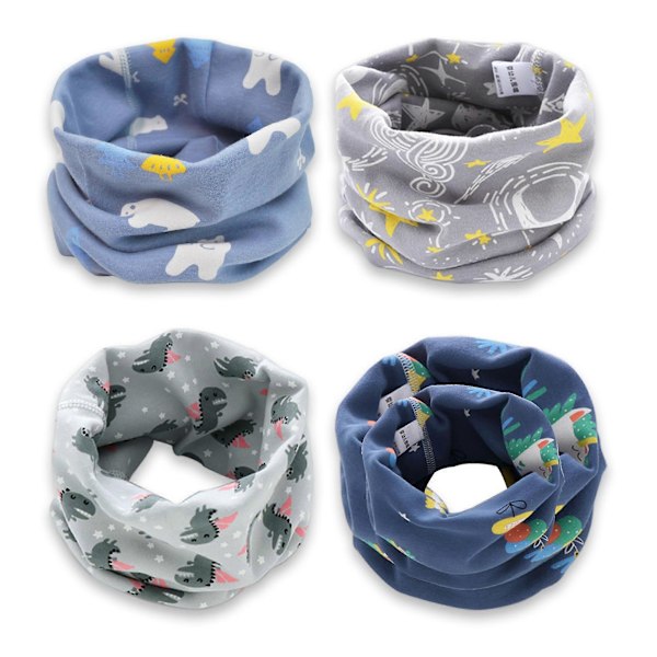4-pack Barnhalsdukar Baby Pojkar Flickor Tubhalsduk Bomull O Ring Nackvärmare Loop Halsdukar Nackvärmare Vindtät Multifunktionell [db]