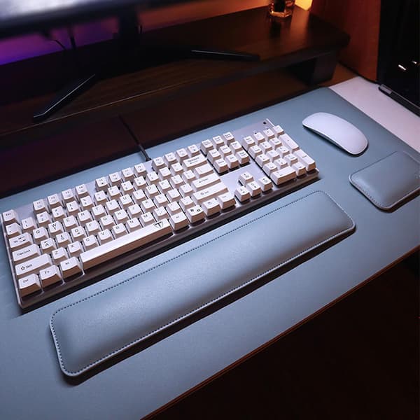 Dobbeltsidig PU Lær Musehåndleddspute Tastatur Håndleddsstøtte Brett Musematte db Gray and silver