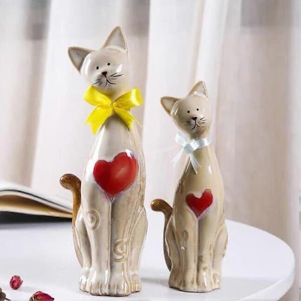Par Kat Keramisk Figur Dekorativ 2 Stk Moderne Stil Keramisk Par Kat Model[DB]