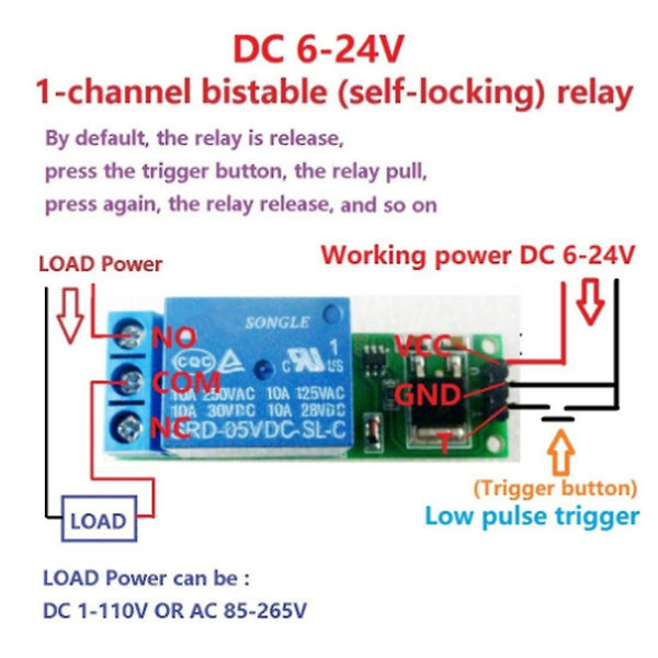5 stk. 6-24v Flip-flop Latch Relæ Bistabil Selv-låsende Lav Puls Trigger Modul