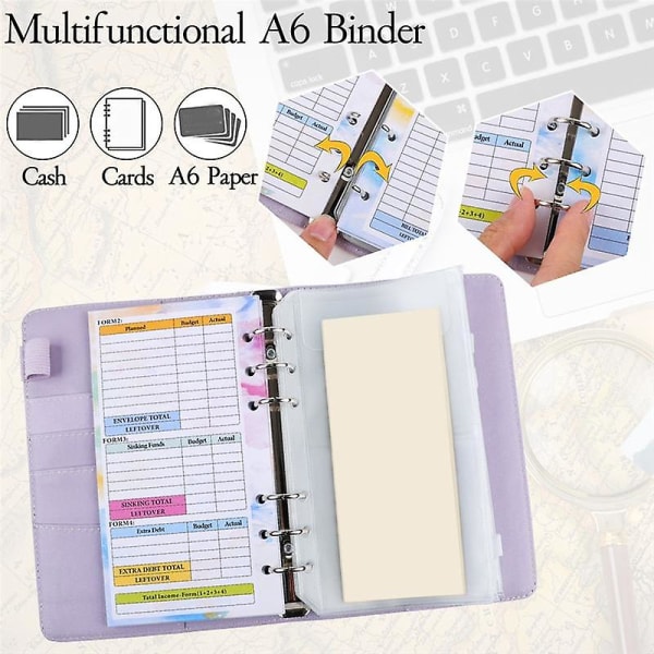 A6 Gradient Macaron Binder Hånd Ledger Notebook Læder Pu Løs-blad Bog Kontant Budget Bog Med Zi