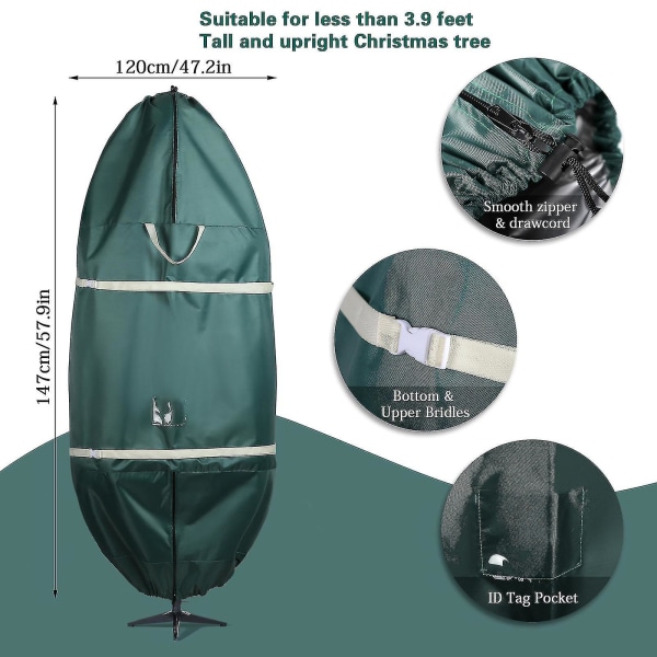 Oppreist juletreoppbevaringspose Rivbestandig materiale for ekstra holdbarhet Rommer opptil monterte trær Xianning [DB] Green 147x120cm