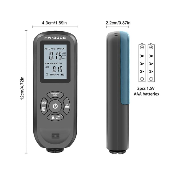 Digital Coating Tykkelsesmåler 0,01 mm/1mil Sort Tykkelsesmåler Med Skærm Lcd Display Kalibreringsfunktion Til Bil A