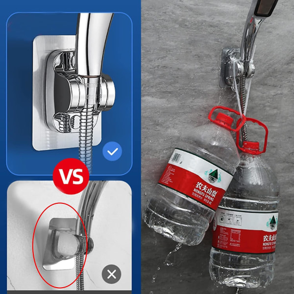 Veggmontert hånddusjholder uten boring, avtakbar dusjholder med justerbar vinkel, vanntett for dusjhode (sølv)