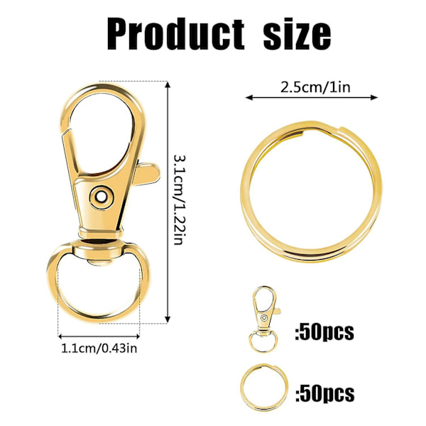 100 stk Swivel Clasps Lanyard Snap Hooks Med Nøkkelringer, Nøkkelkjede Klips Kroker Hummerklo Clasps Fo