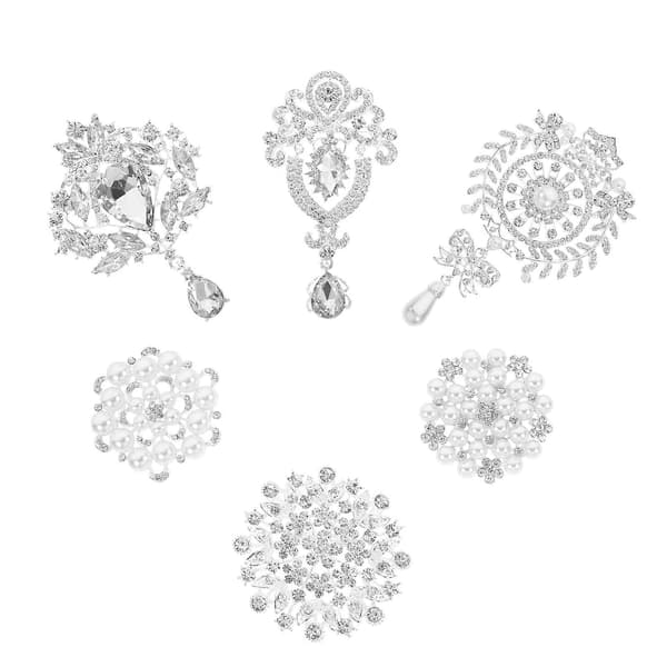 Legeringsbrosch 6 st strass pärlslagstift för modedekor [DB]