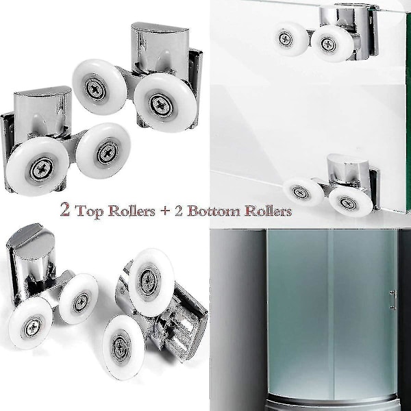 4 stk dusjdørhjul 23mm dusjdørruller Heavy Duty sinklegering dobbelthjul for både flatt sli Wyelv {DB}