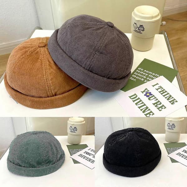 Retro Brimless Corduroy Hat med Justerbar Arbejdshat Docker Cap db Camel