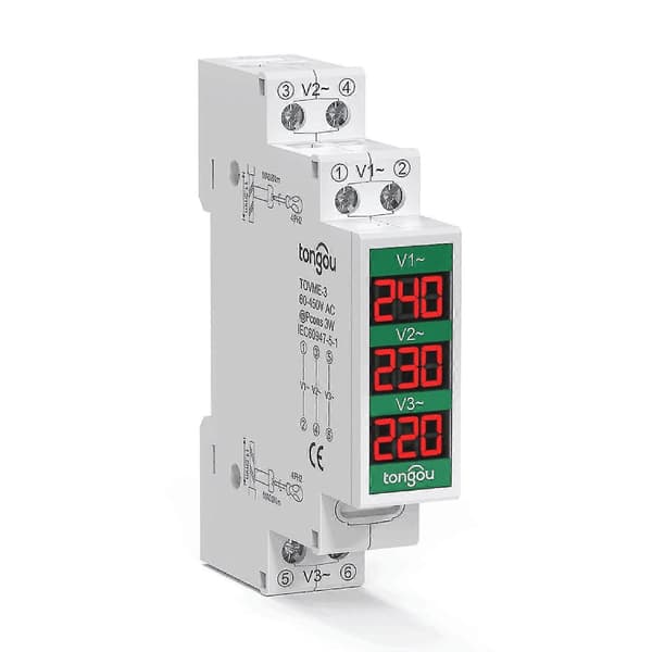 80~500V Trefas 35mm DIN-skena Monterad Spänningsmätare Modulär Voltmeter Mätare 3 LED Digital Display [DB]