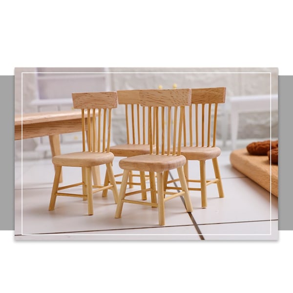 1/12 trædukkehusmøbler af bord og stolesæt, miniaturedukkehustilbehør til spisestue [XC] wood color