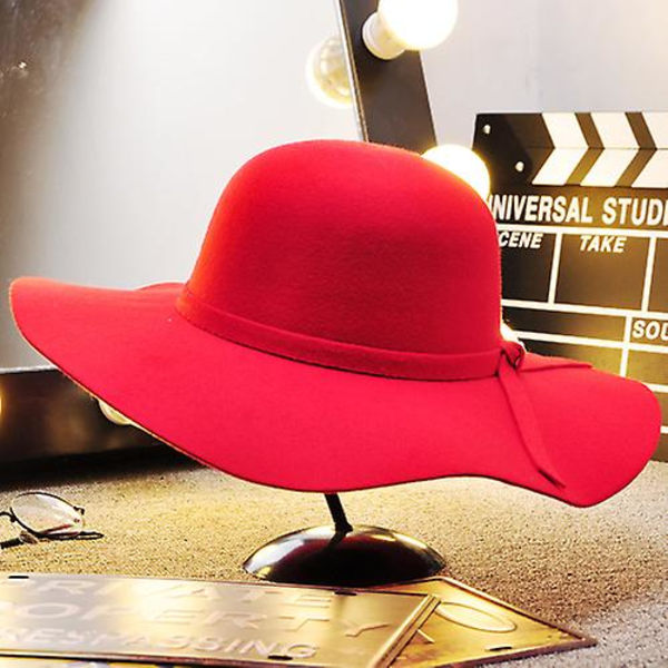 Vintage Dame Bredskygget Floppy Varm Uld-look/effekt Hat db Red