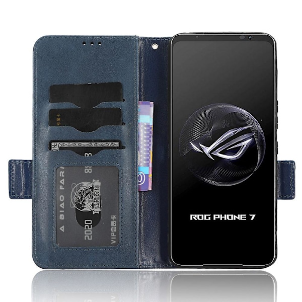 För Asus ROG Phone 7 5G Mobiltelefon Plånboksfodral PU Läder Präglat Triangel Ställ Skydd [DB] Blue