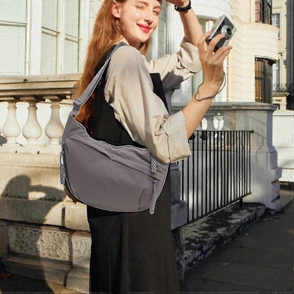 Nylon Halvmåne Väska för Kvinnor, Dumpling Väska Crossbody Väska med Justerbar Axelrem Bröstväska Axelväska för Dagligt Bruk [DB] Beige