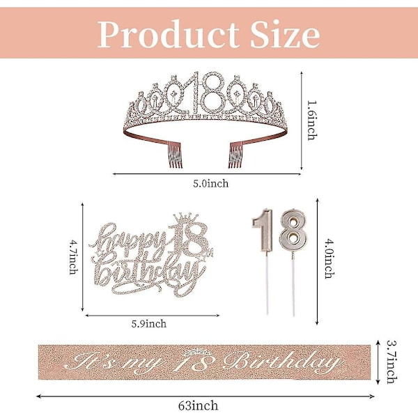 18-årsdag Dekorasjoner for Jenter, Inkludert 18-årsdag Bånd, Krone/Tiara, Lys, Kake Topper, 18-årsdag Gaver [DB] 18th