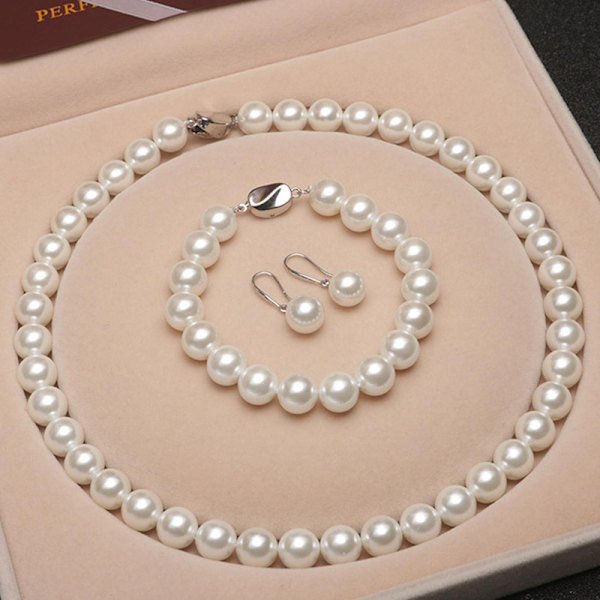 Perle Halskæde Øreringe Sæt Perle Halskæde Med Ørering Og Armbånd Sæt Til Jul Valentinsdag db White