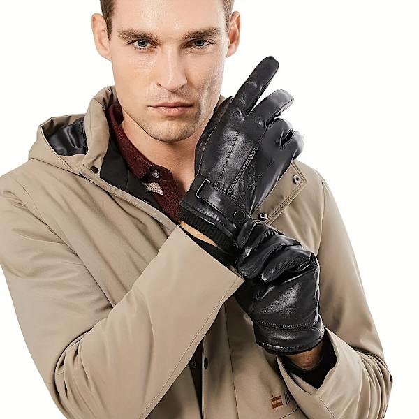 1 Par/2 Par PU Læder Handsker, Efterår Vinter Varme Touch Screen Fuld Finger Sorte Handsker, Ideelt Valg Til Gaver db Black thick