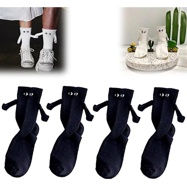 2 Par Funny Magnetiske Sug 3D Dukke Par Sokker Holder Hånd Sokker For Par, Sports Sokker For Par { DB} all black