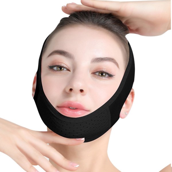 Parafaciem Gjenbrukbar V-linjemaske Facial Slanking Strap Dobbel Hake Reducer (svart)