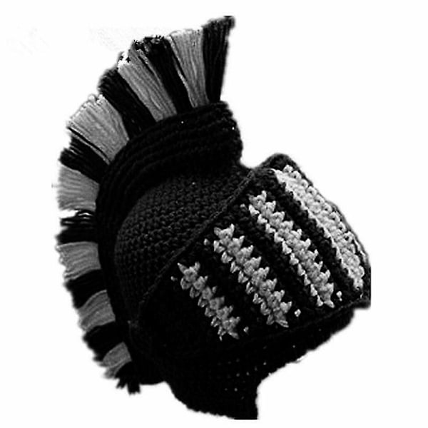 Spartanhjälm Riddare Virkad Hatt Stickad Hatt Skidåkning Roligt Ansiktsöverdrag Varma Vintermössor Beanie för Män [DB] Gray Red