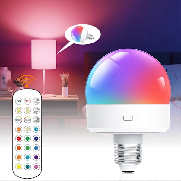 USB Uppladdningsbar Glödlampa med Fjärrkontroll Timer Dimbar Lätt att Installera Batteridriven E27 Glödlampa RGB Lampa [db] White