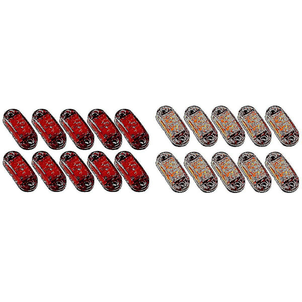 20 st LED 2,5 tum 2 dioder ljus ovala positionsljus släpvagn lastbil sidomarkering gul röd DB