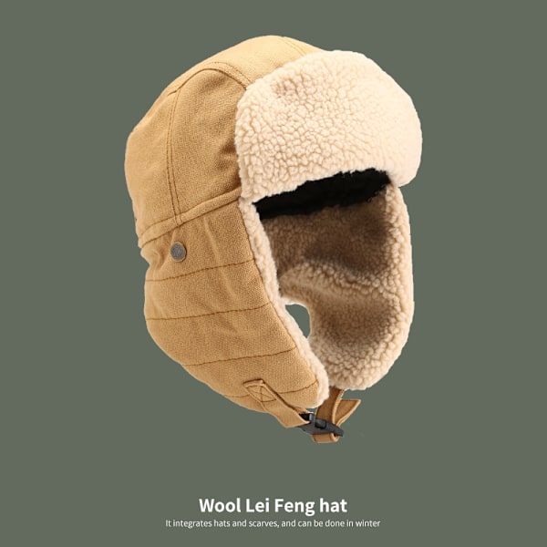 Hatt for menn, Ushanka, vinterutendørs: Hold deg varm og komfortabel med justerbar spenne og termisk snøhette db Khaki 1