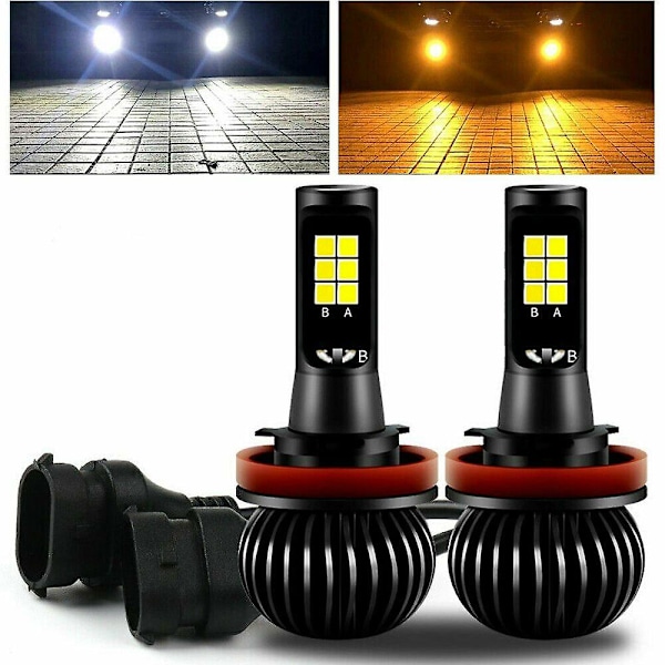 2X H8 H11 Dubbla Färger Switchback Vit Amber LED COB Dimljuslampor 160W 2600LM {Db}