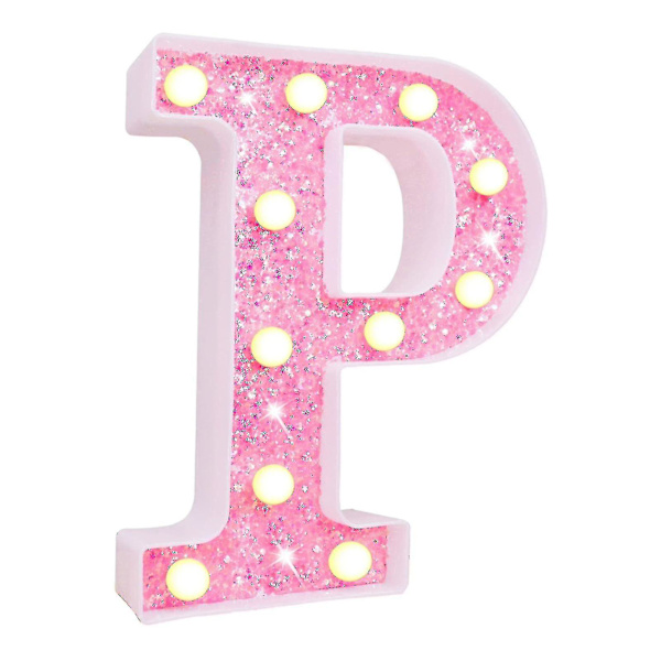 Sinknap LED-bogstavlys med glitter, alfabet-skilt med ophængningshul, nattelys, fest, bryllup, boligindretning, LED-lys [DB] P