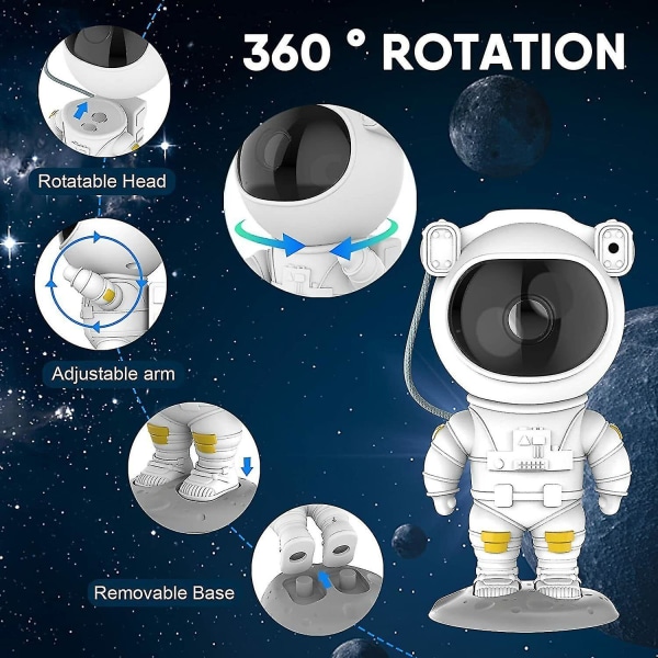 Astronaut Galaxy Projektor Stjernehimmel Nattlys Roterende Lampe Romdekor USB-lading med fjernkontroll [DB]