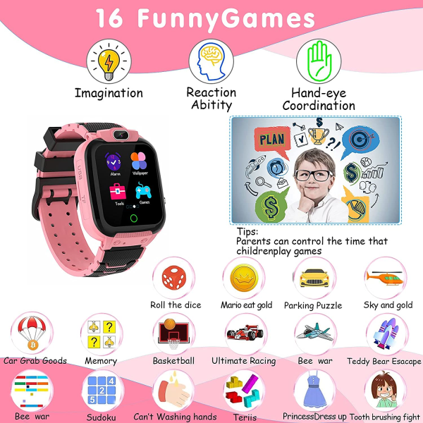 Smart Watch for Kids, Video 16 Game Music Player, HD-kamera 80MP Röstinspelning Larm Touch LCD-skärm
